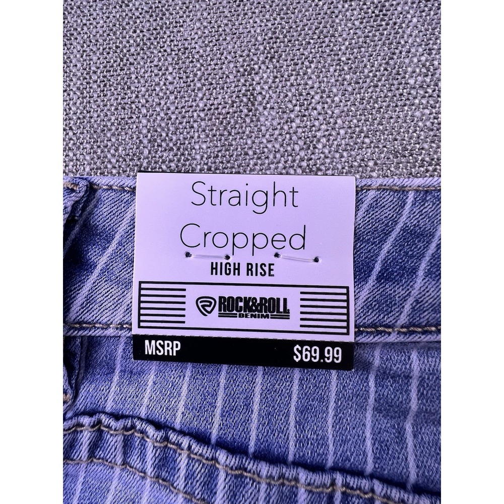Rock & Roll‎ Jeans Women's 27x25 Straight Cropped Blue Pinstriped Stretch NWT - Picture 13 of 15